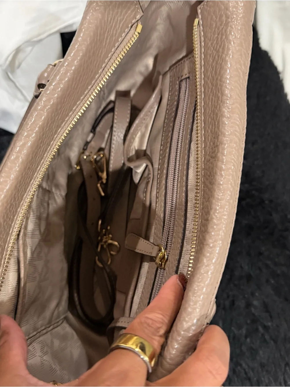 Michael Kors Pebbled Leather Satchel in Taupe Brown